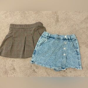Kids Skorts - Plaid Brown and Denim Blue